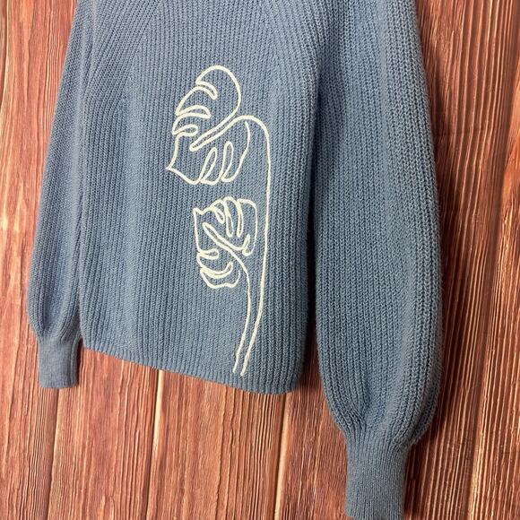 Tommy Bahama Sweater Womens XS Blue Monstera Embroidered Pullover Crewneck Knit - Picture 3 of 5